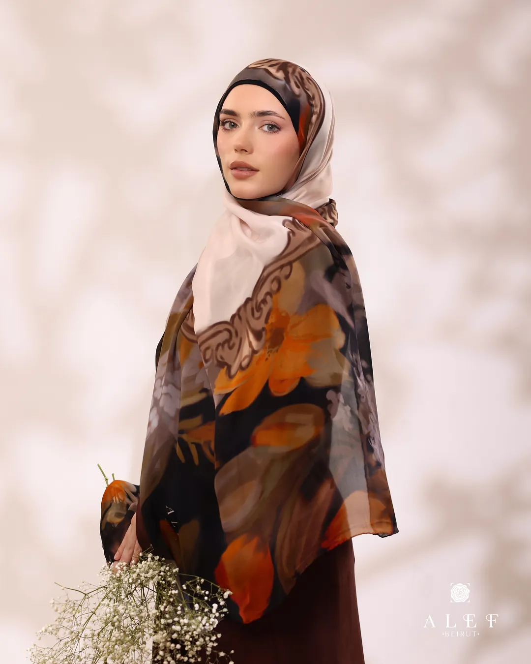 Amber baroque silk with flowers
