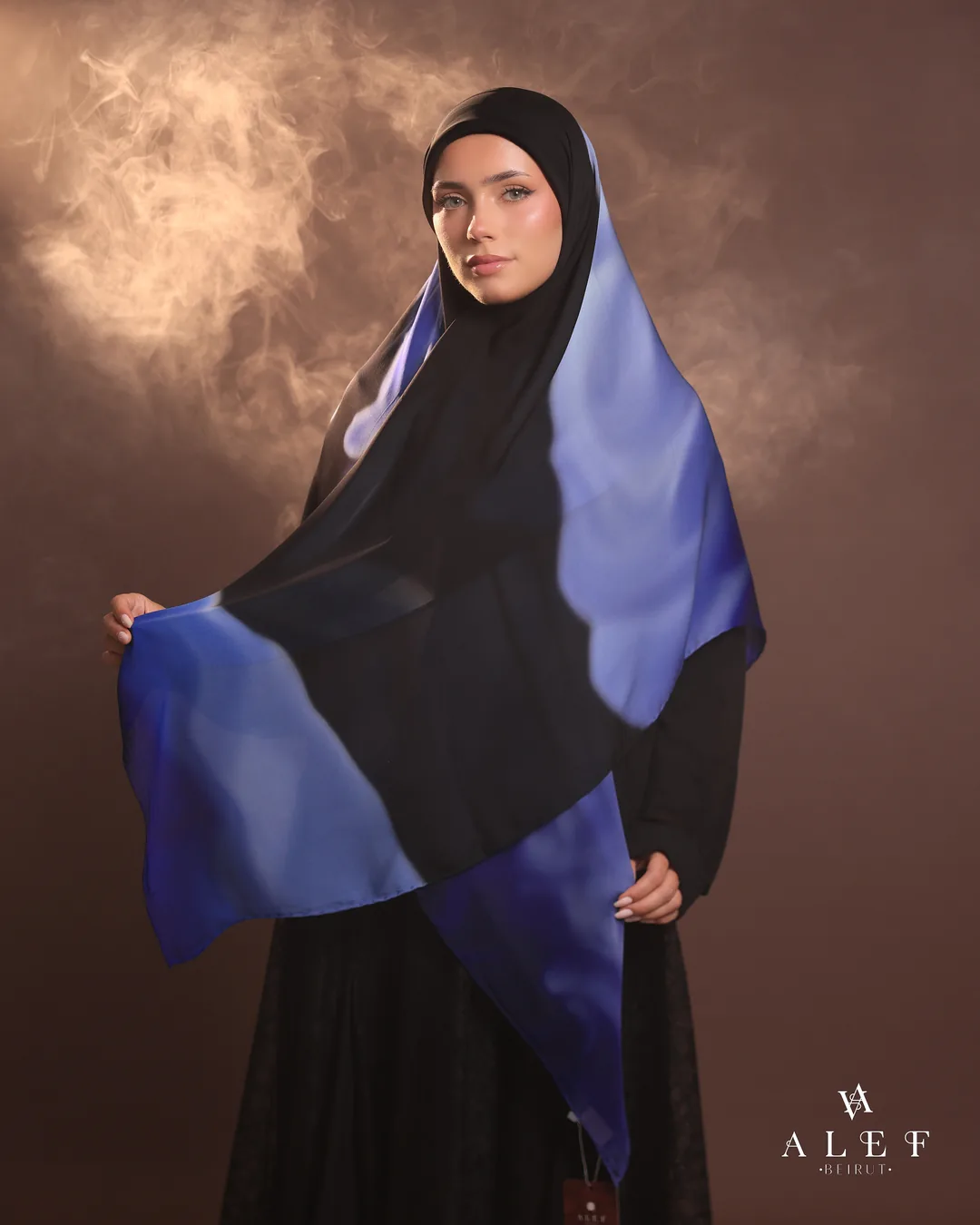 Diamond, Pure silk écharpe, Blue on black