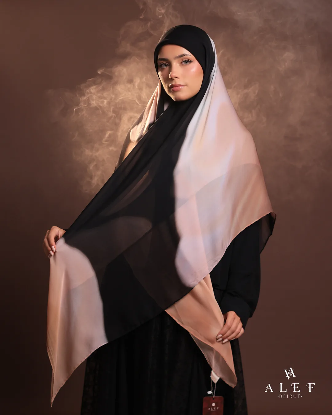 Diamond, Pure silk écharpe, Beige on black