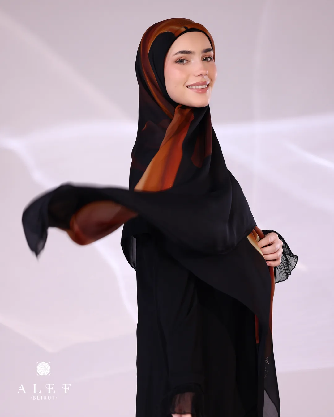 أوشن، إيشارب حرير طبيعي، بني على أسود