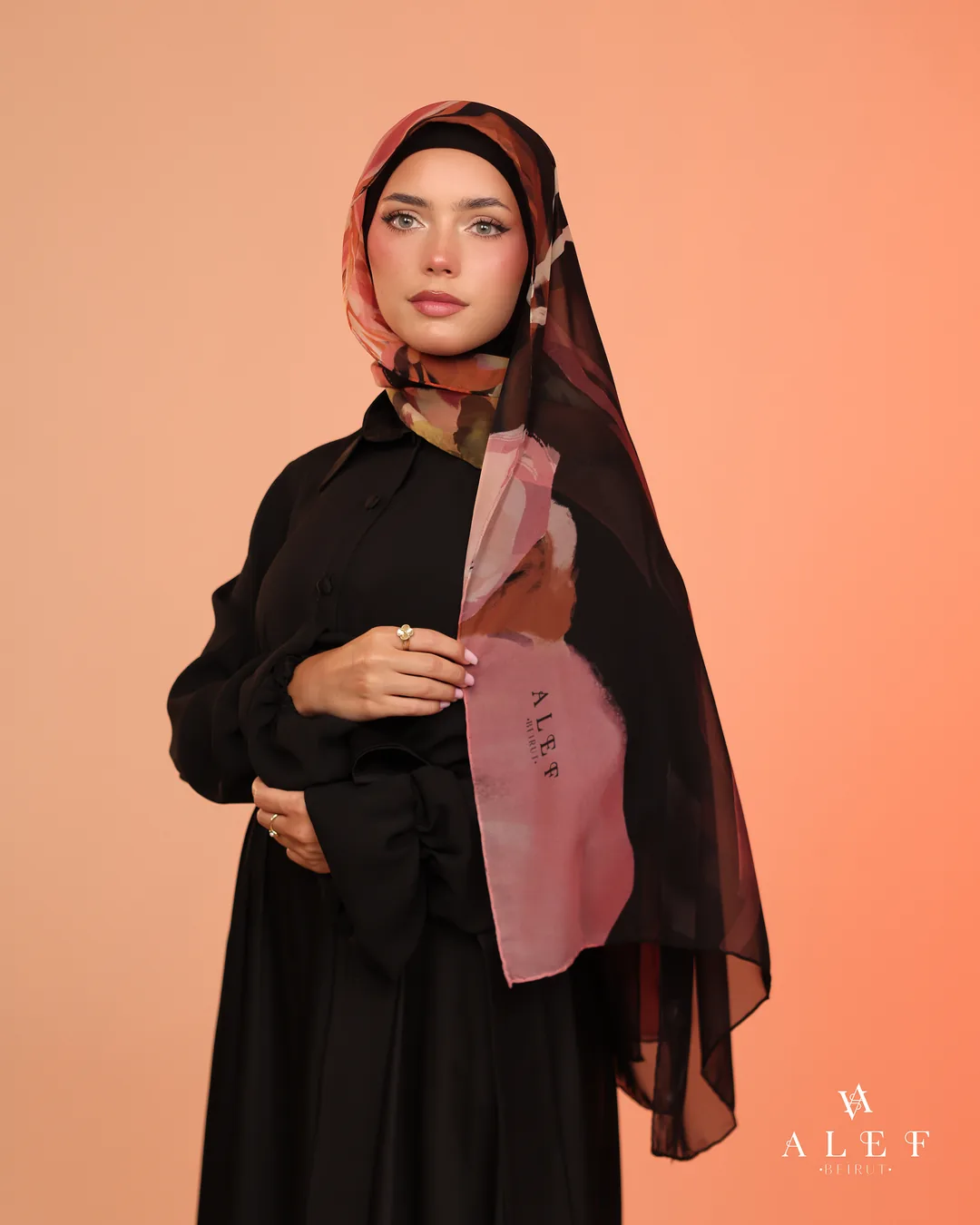 Orchid, Daily silk mandil, Pink on black